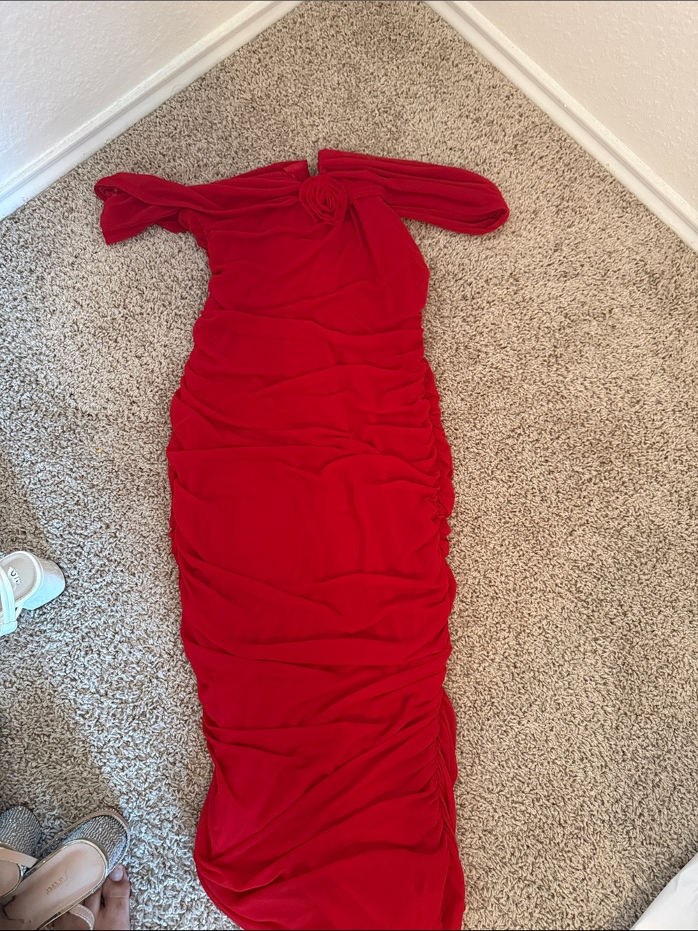 Red One-Shoulder Ruched Women’s Dress